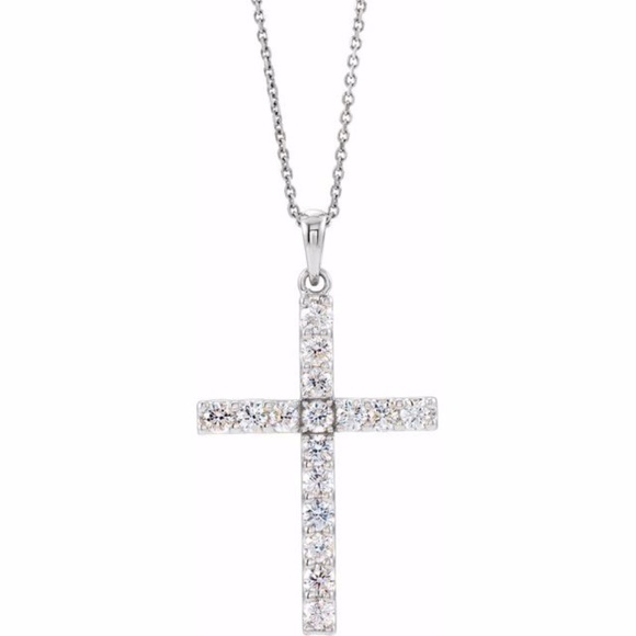 14K White Diamond Cross 18" Necklace